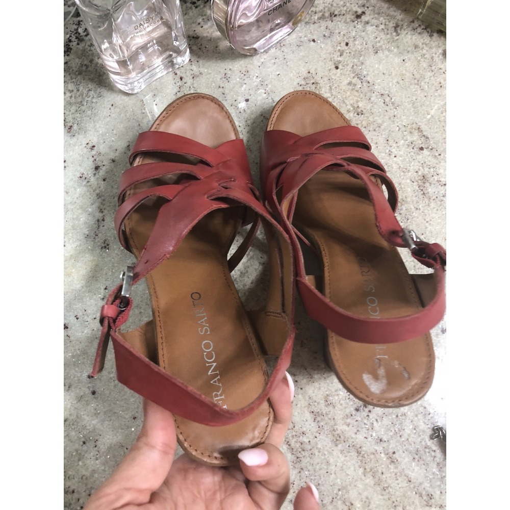 Franco Sarto Bamako Red Leather Strappy Wedge Sandal Heels Womens 9 - Picture 6 of 9